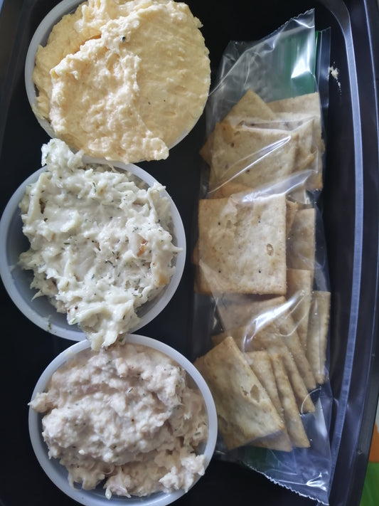 Tuna salad, chicken salad, & pimento cheese Snack Plate