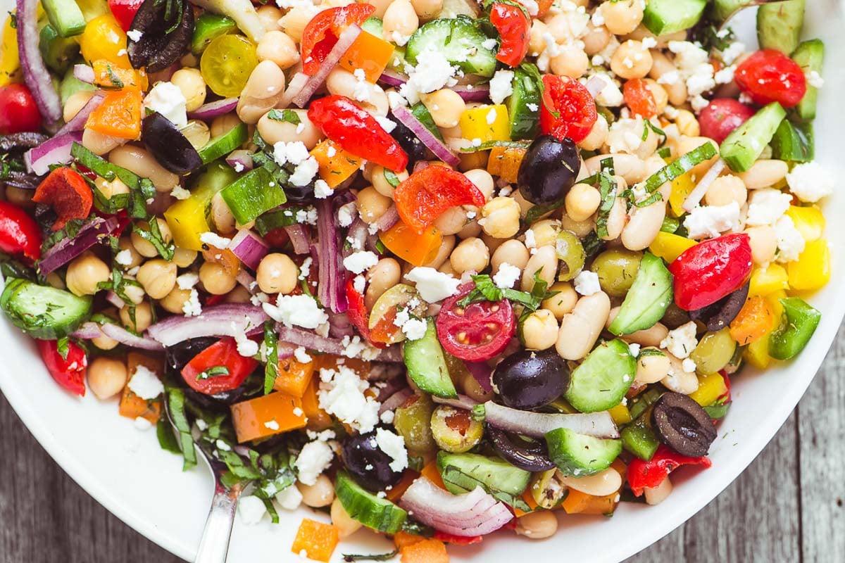 Mediterranean High Protein Chickpea Salad with Grilled Chicken
